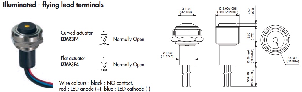  IZ Series-Rear-mounted-sealed-pushbutton-switches-bushing-diam-16mm-metal-momentary-IZMR3F4